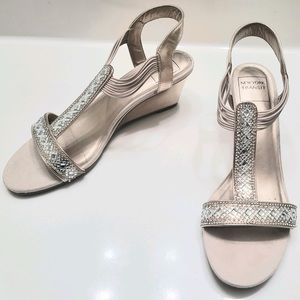 Champagne open toed wedges (size 12 medium)